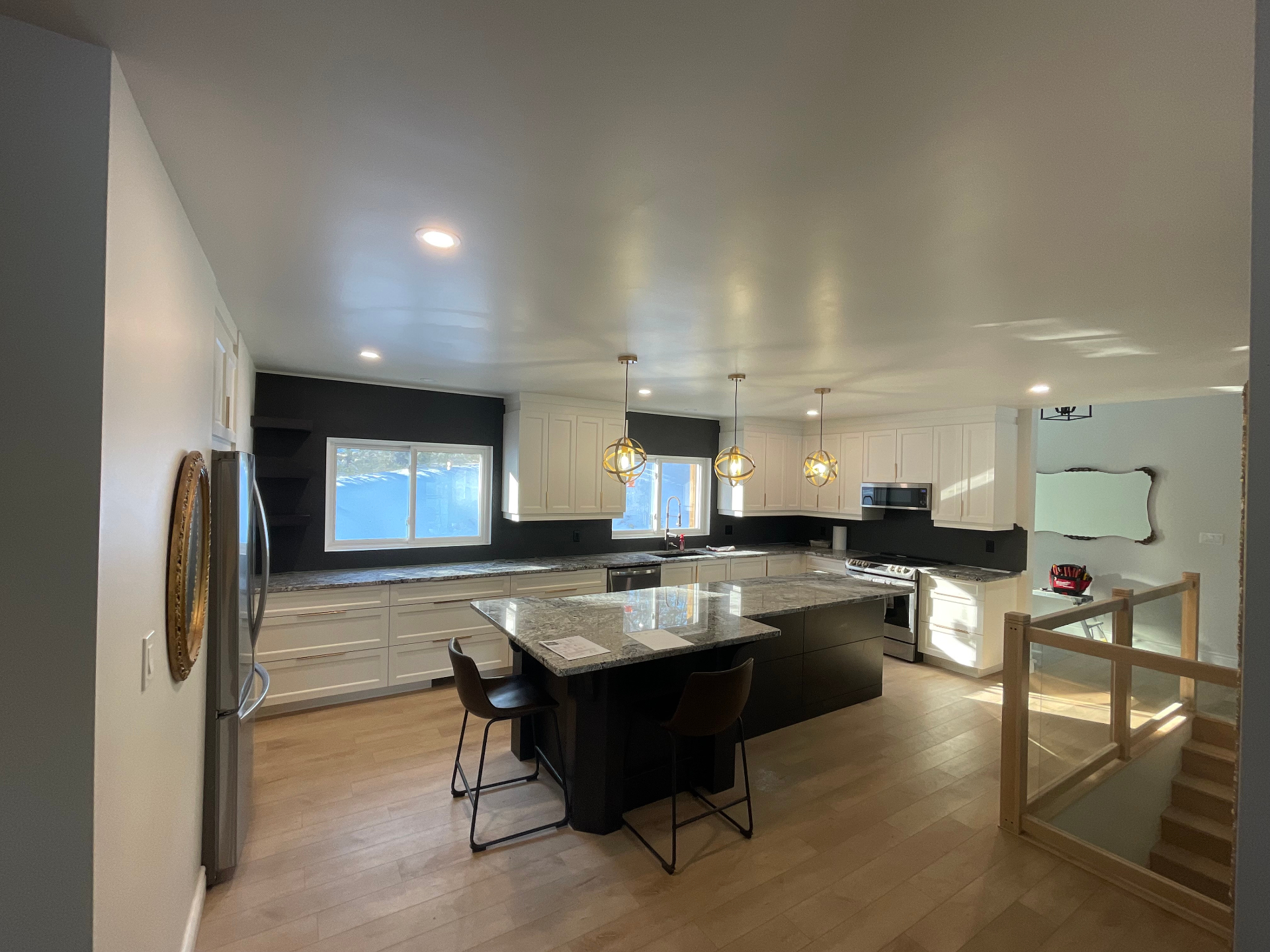 Renovated modern rustic kitchen with granite island